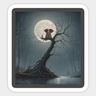 elephant and dog sitting on a tree and looking at the moon Sticker